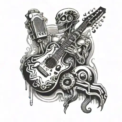 Guitar And Microphone Morphing Into Hr Gieger Alien