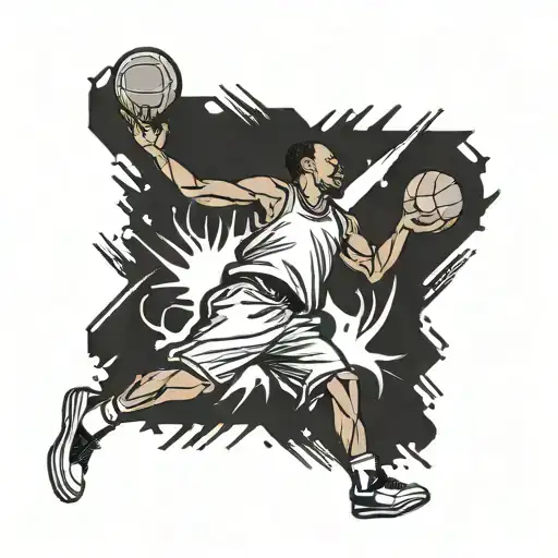 A Basketball Player Dunking A Ball With Graffiti Style Elements Incorporated Into The Background