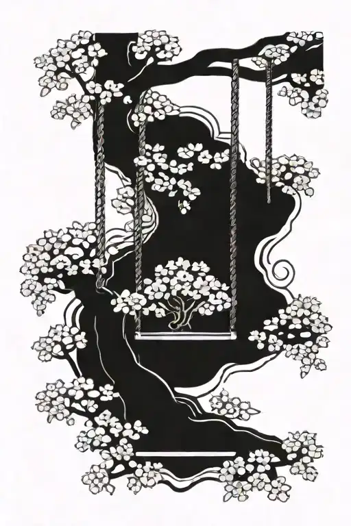 A Swing Hanging From A Blooming Cherry Blossom Tree