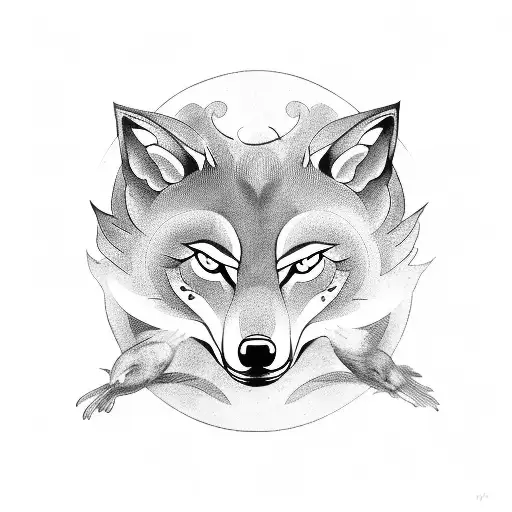 A Wolf And Crow Intertwined In A Yin-yang Symbol