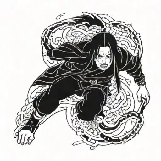 A Dynamic And Detailed Portrait Of Itachi Using Blackwork Style