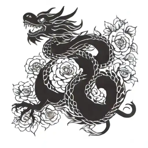 A Manga-inspired Small Chinese Dragon Surrounded By Intricate Flowers