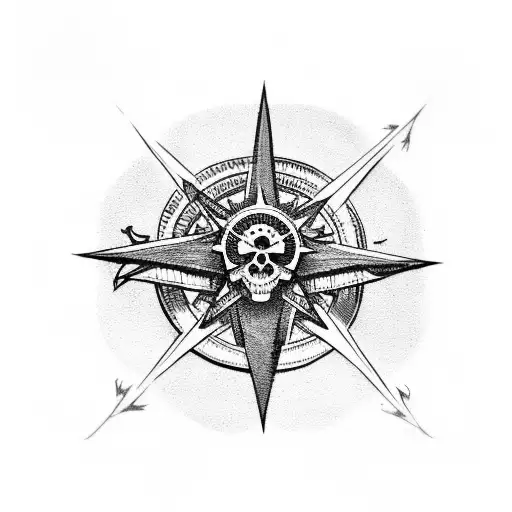 Skull And Raven And Compass