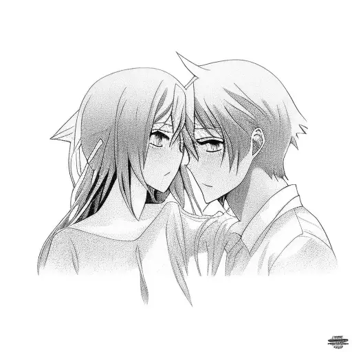 Couple Embracing With Their Favorite Anime Characters In The Background