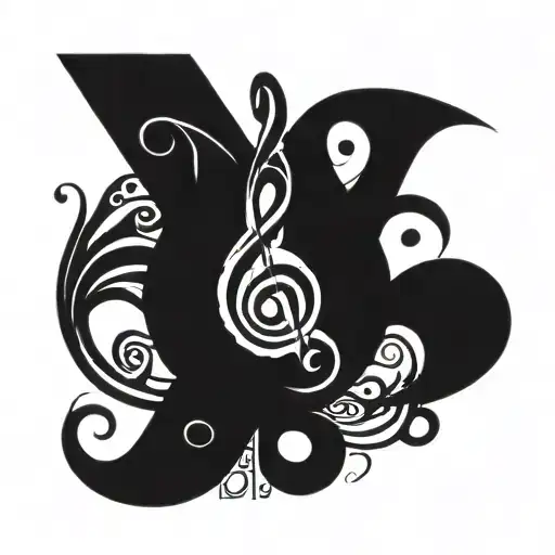 A Tribal Design Incorporating Musical Notes And Symbols Of Loyalty