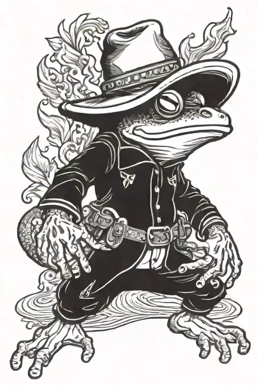 Frog In A Cowboy Costume Standing With A Fire