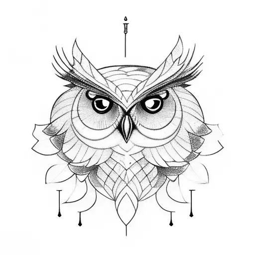 A Minimalist Tattoo Of An Owl Perched On A Sword
