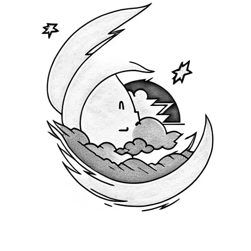 Cloud With Moon And Lightning Star