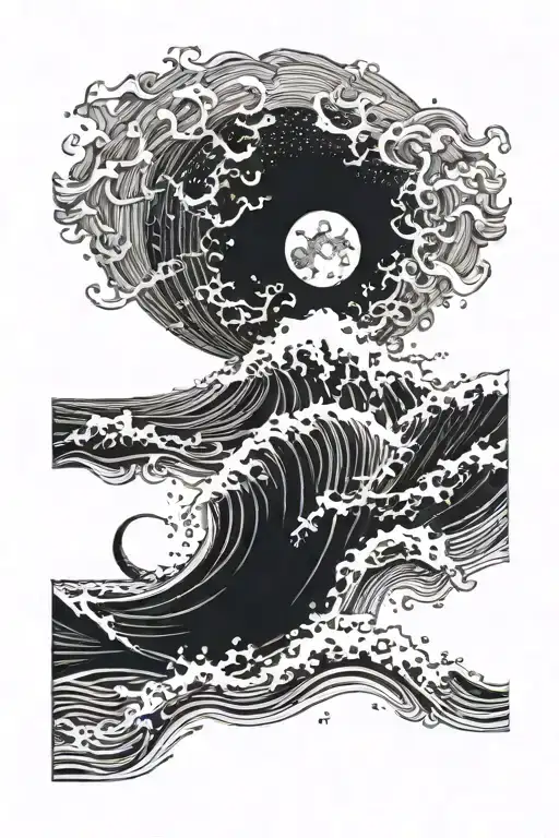 Ocean Wave And Phases Of Moon In One Polaroid Picture