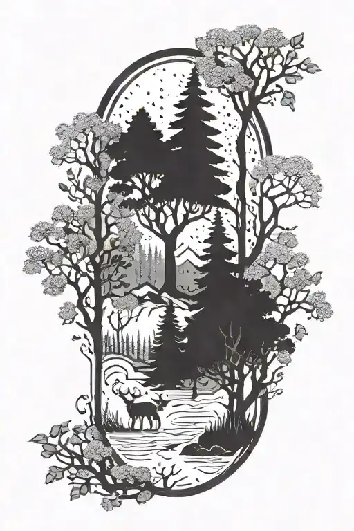 A Mystical Forest Scene With Hidden Symbols Of Luck And Strength Intertwined In The Trees