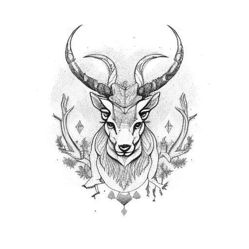 Forest With Capricorn And Broken Clokc