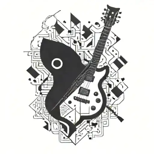 A Geometric Guitar Design Incorporating Musical Notes And Gaming Symbols