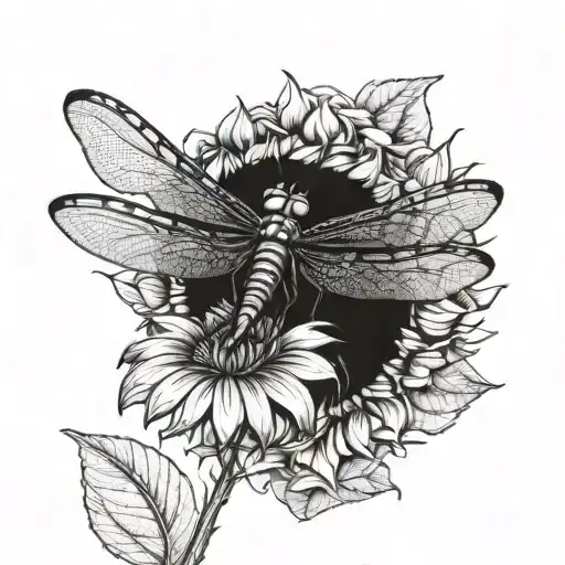 Dragonfly Landing On A Sunflower