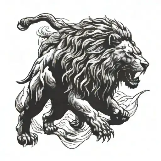 A Fierce Lion Engaged In A Gunfight With A Bear In A Mountainous Landscape