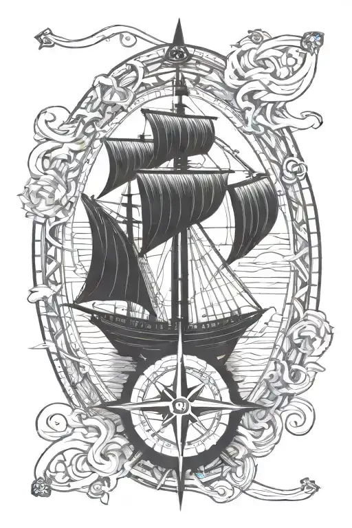 Viking Sailboat And Compass