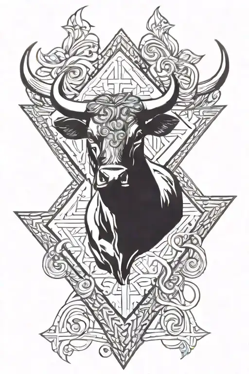 Head Of A Brave Bull Inside A Rhombus