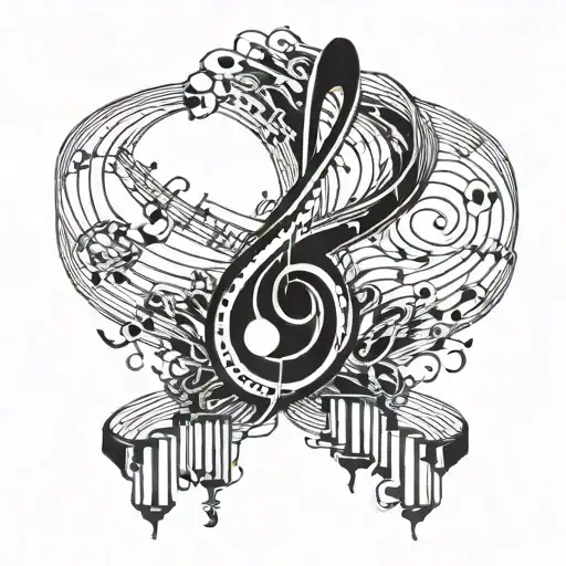 Music Notes Forming Into Alien Shapes Inspired Tattoo Featuring