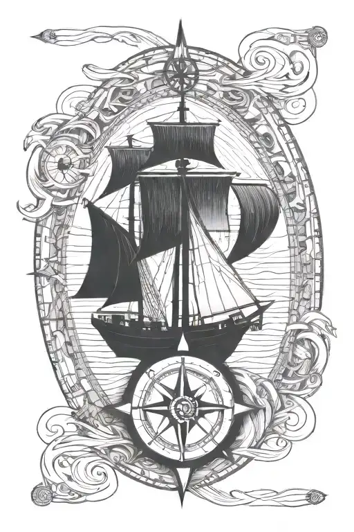 Viking Sailboat And Compass