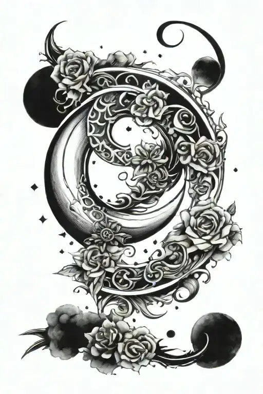 Masculine Crescent Moon Surrounded