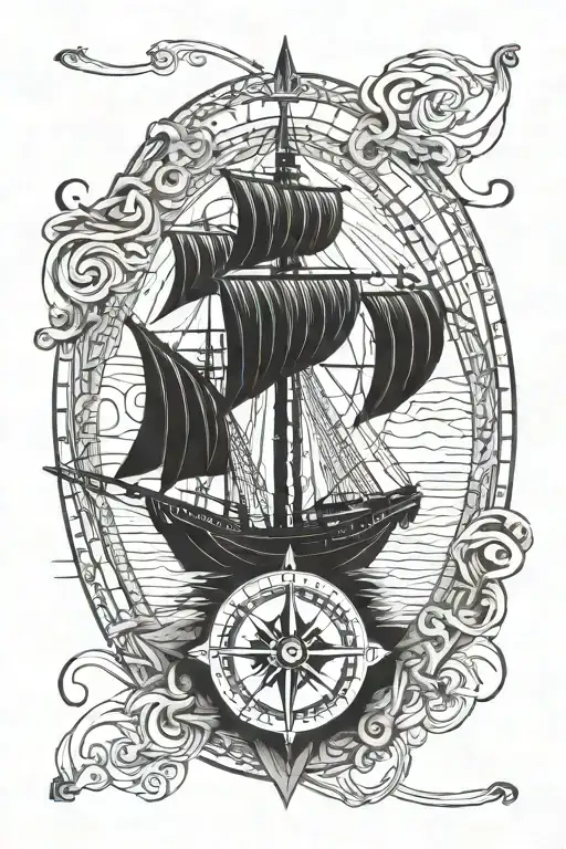 Viking Sailboat And Compass