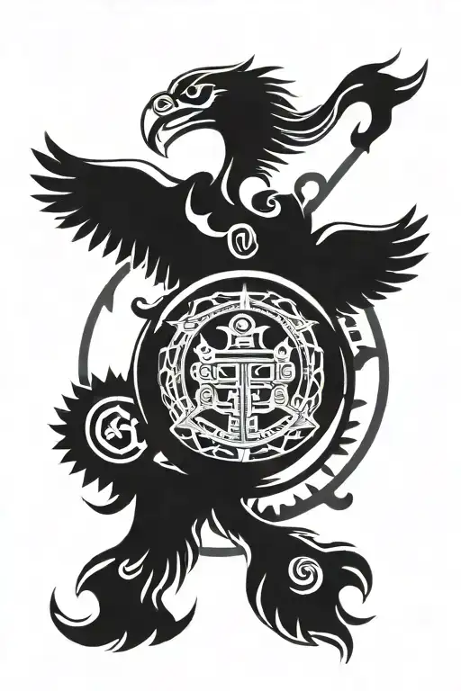 Aztec Symbol With Eagle Globe And Anchor Center Surrounded