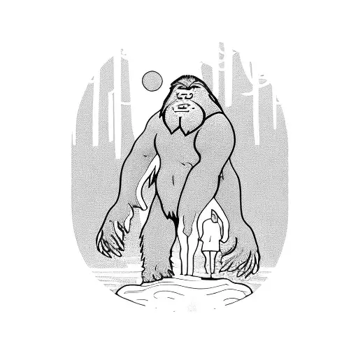 Bigfoot Outline Holding A Pudding Cup In Left Hand