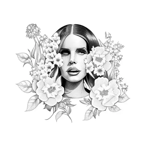 Lana Del Rey Portrait Surrounded By A Garden Of Botanic Flowers