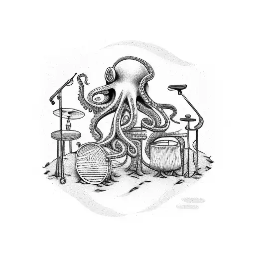 A Music Festival Scene With An Octopus Playing The Drums On The Beach