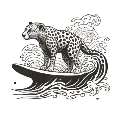 A Cheetah Surfing On A Wave At The Beach