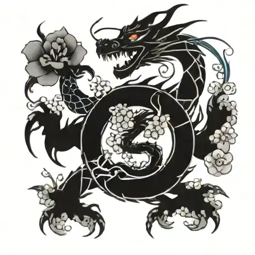 A Dragon Intertwined With Traditional Japanese Cherry Blossom Branches