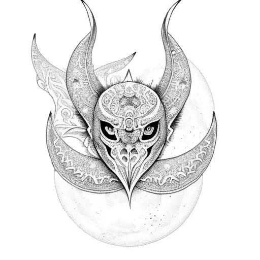 Crescent Moon With Intricate Lacework And Bats