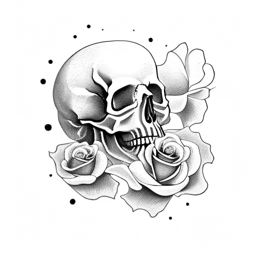 A Skull With A Rose Growing Out Of Its Eye Socket
