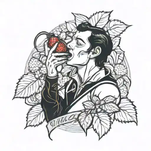 A Vampire Drinking Blood From A Strawberry Plant Growing