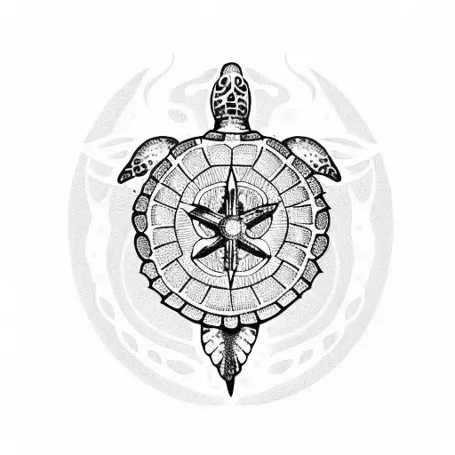 Flying Sea Turtle With Star Of Life