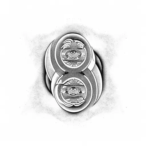 A Yin Yang Symbol With A Chameleon Pattern In Blackwork Style