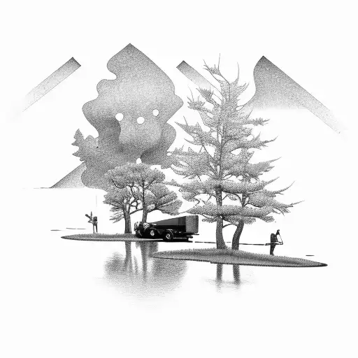 Semi Truck Winding Road Fishing Pond