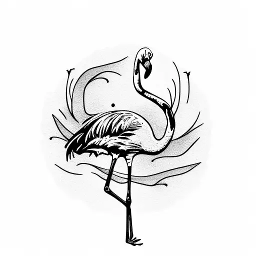 Colorful Flamingo In Blackwork Style
