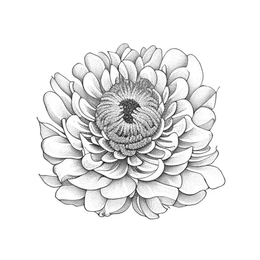 Chrysanthemum And Peony Surrounded By Line Compass