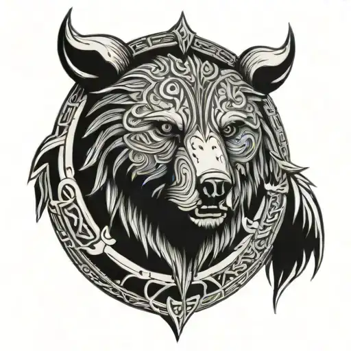 An Intricately Designed Viking Shield With A Bear Motif