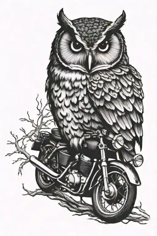 Owl On A Branch Over A Motorcycle Riding