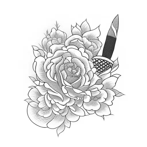 Katana Surrounded By Flowers