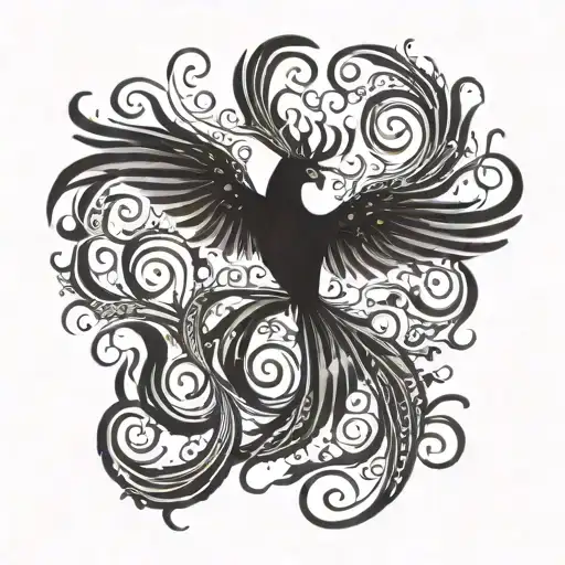 A Phoenix Surrounded By Swirling Music Waves