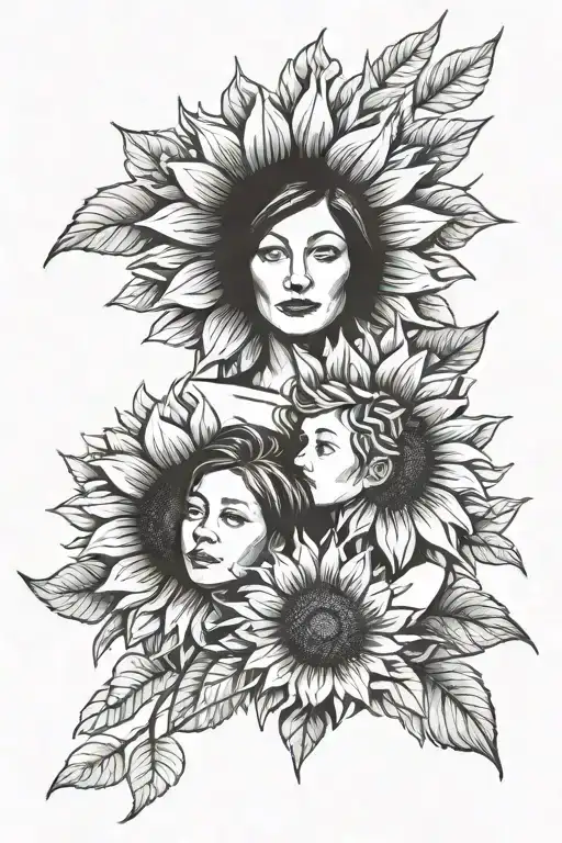 Mother And Son Tattoo With Sunflowers