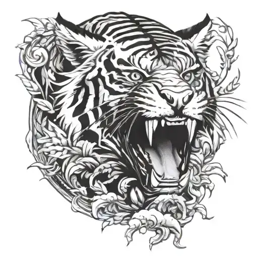 A Fierce Tiger Practicing Martial Arts In A Japanese Garden