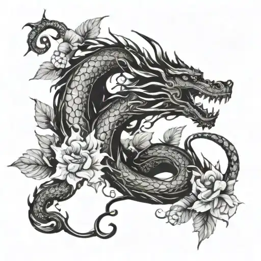 A Seductive Dragon Intertwined With Sensual Vines And Flowers