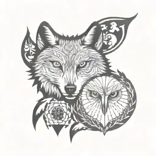 Wolf And Owl Merged Together