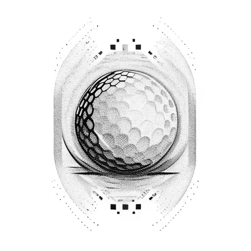 A Blackwork Tattoo Of A Golf Ball Transforming Into A Father's Silhouette