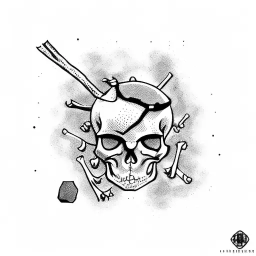 A Skeleton That Has Sticks And Stones Lodged Into Him