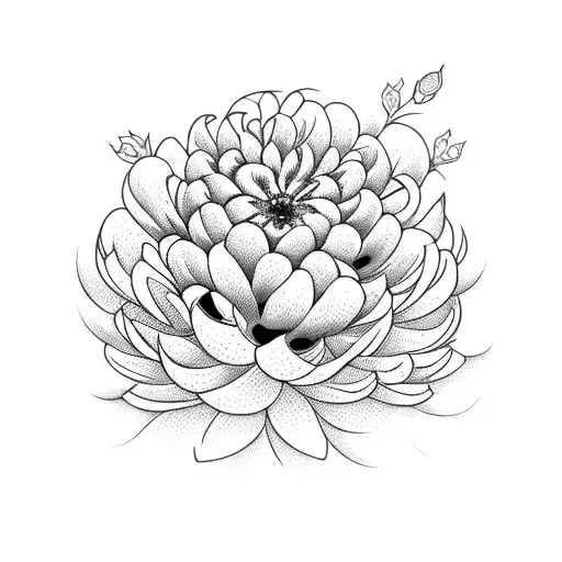 Chrysanthemum Peony With Line Compass