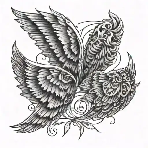 Angel Wings With Portraits Inside The Feathers